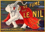Advertisng poster for French cigarette paper company Joseph Bardou & Sons featuring a trumpeting elephant in a mix of early 20th century and Orientalist styles.